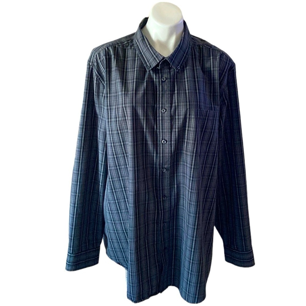 George Classic Fit Blue Plaid Long Sleeve Button Down Shirt 3XL Cotton Blend